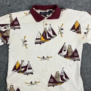 Billion Bay Polo Mens XL Nautical Sailboat Print Short Sleeve Cotton Shirt